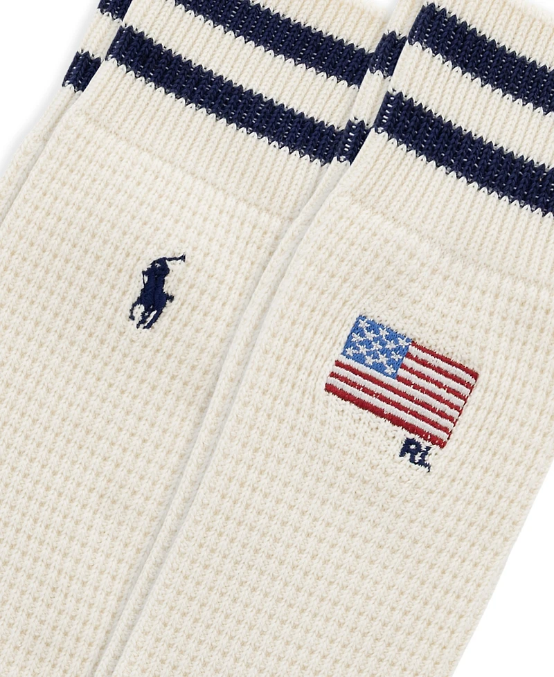 Polo Ralph Lauren Men's American Flag Waffle Stitch Crew Socks, 2-Pack
