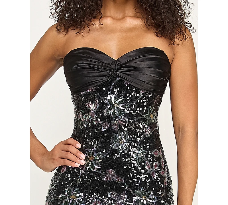 City Studios Juniors' Strapless Twist-Front Sequin Detail Gown