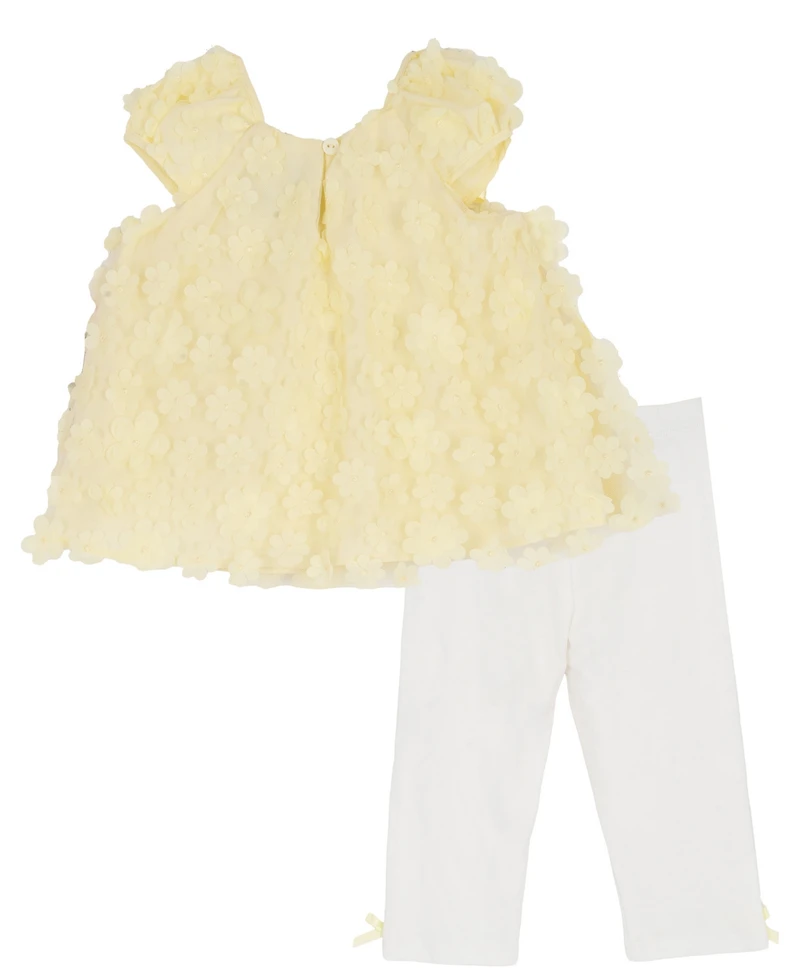 Rare Editions Baby Girls' 3D Flower Sequin Top and Knit Leggings, 2-Piece Set