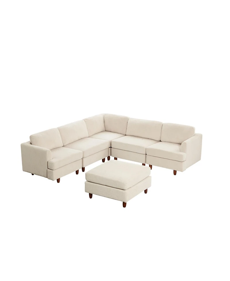 Streamdale Furniture Corduroy 6-Seater Modular Sectional Sofa (Beige)