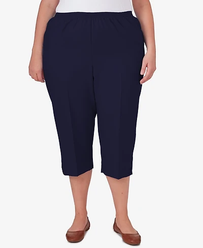 Alfred Dunner Plus Classic Button Hem Gathered Waistband Capri Pants