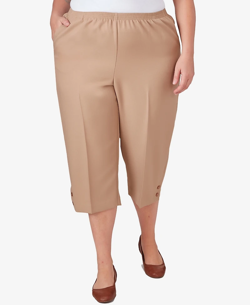 Alfred Dunner Plus Classic Button Hem Gathered Waistband Capri Pants