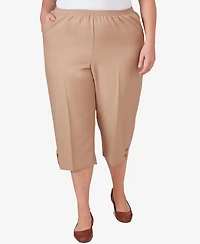 Alfred Dunner Plus Classic Button Hem Gathered Waistband Capri Pants