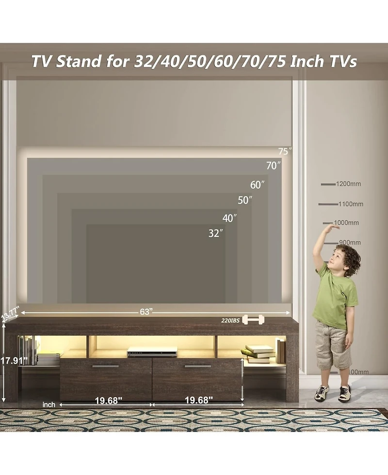 Streamdale Furniture 75" Wood Modern Brown Tv Stand