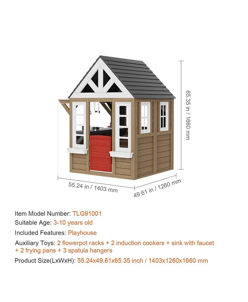 Hongge Wooden Playhouse with Kitchen Set and Cedar Construction for Kids Outdoor Play
