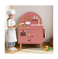 Hongge Wooden Kids Play Kitchen Set with Interactive Cooking Areas and Storage Shelves
