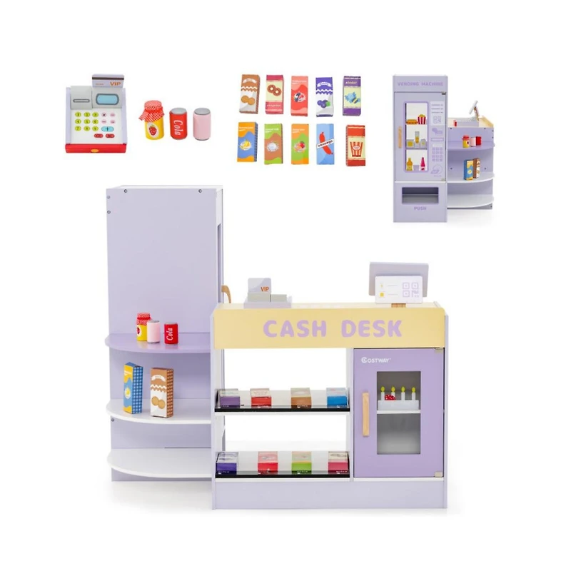 Hongge Kids Wooden Supermarket Play Set with Checkout Counter