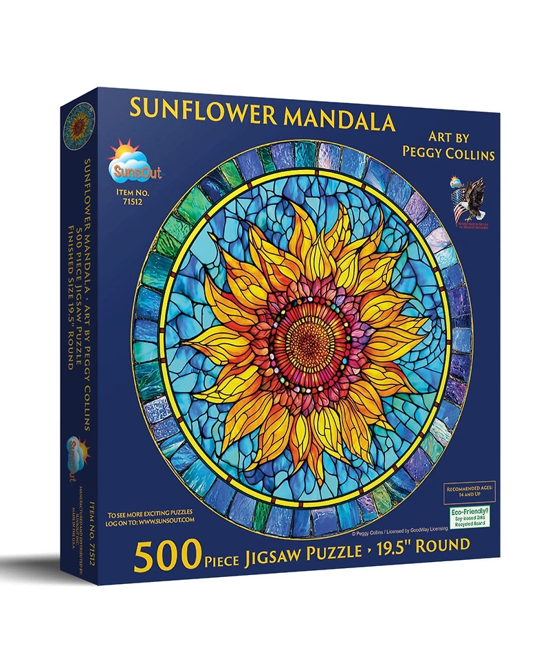 SunsOut Sunflower Mandala 500 piece Jigsaw Puzzle for Adults Round