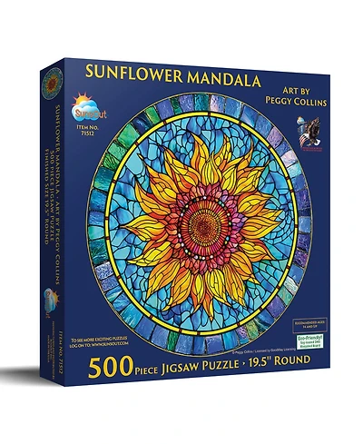 SunsOut Sunflower Mandala 500 piece Jigsaw Puzzle for Adults Round