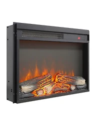 Flynama inch electric fireplace insert, ultra thin heater with log set & realistic flame, remote control with timer