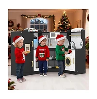 Kids Wooden Corner Play Kitchen Set with Storage and Pretend Cooking Features