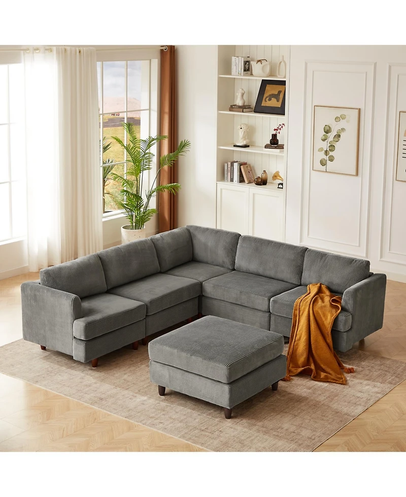Streamdale Furniture Corduroy 6-Seater Modular Sectional Sofa