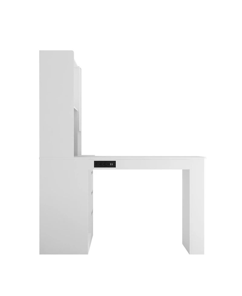 Streamdale Furniture L Shaped Desk with Charger Drawers Led & Storage