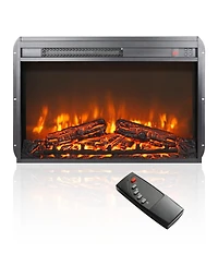 Flynama 26 inch electric fireplace insert, ultra thin heater with log set & realistic flame, remote control with timer, overheating protection