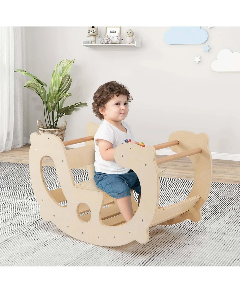 2-in-1 Rocking Horse Arch for Kids with Rocker Arch Climber Comfortable Backrest