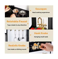 Kinder King Wooden Kids Play Kitchen, Pretend Kitchen Playset w/Sounds for Toddlers.