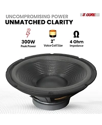 5 Core Car Subwoofer 2Pc 10" 3000W Pro Audio Deep Bass Component Sub Woofer 4Ohm Replacement Speaker