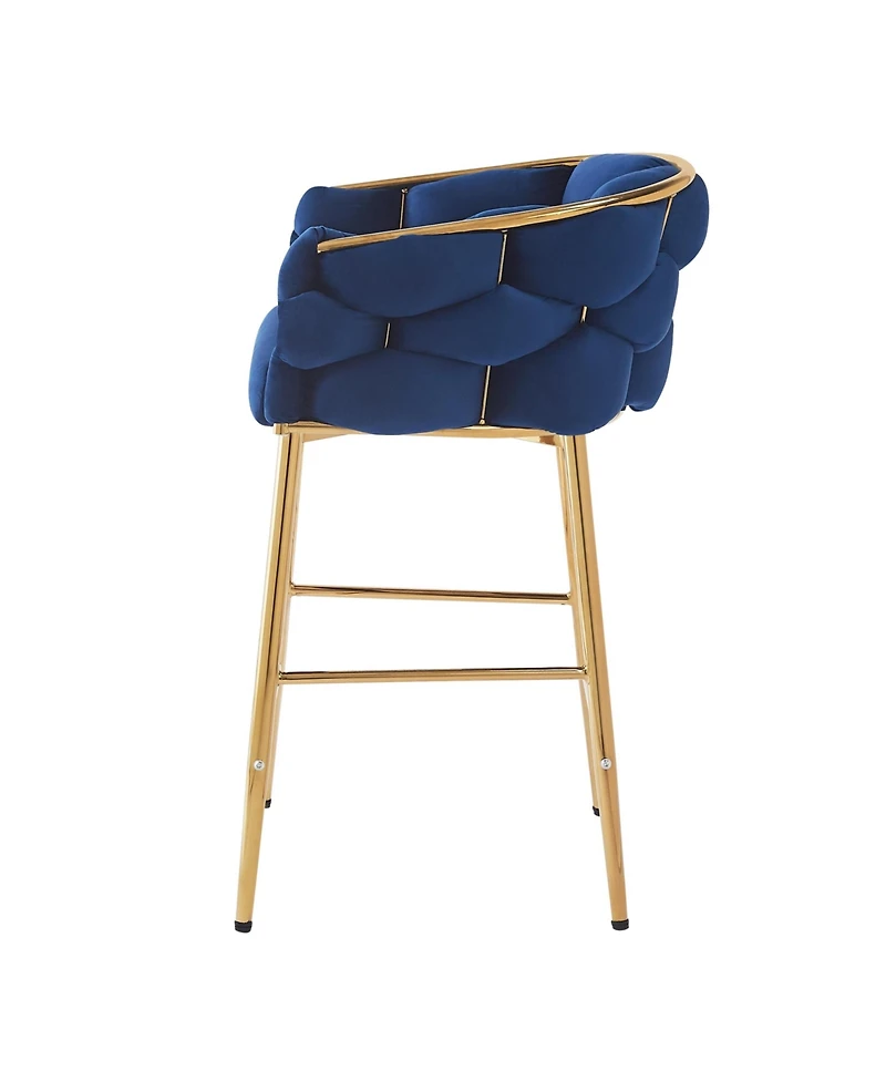 Streamdale Furniture Set of 2 Modern Counter Stools, 28", Dark Blue with Iron Frame and Soft Cushion
