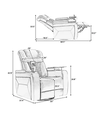 Streamdale Furniture Swivel Pu Leather Power Recliner w/ Tray Usb Storage
