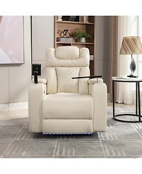 Streamdale Furniture Swivel Pu Leather Power Recliner w/ Tray Usb Storage