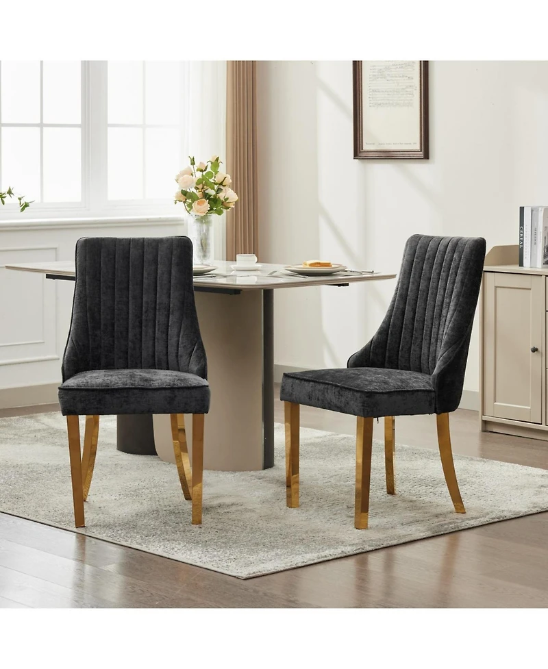 Streamdale Furniture Chenille Dining Chairs Set of 2 Black