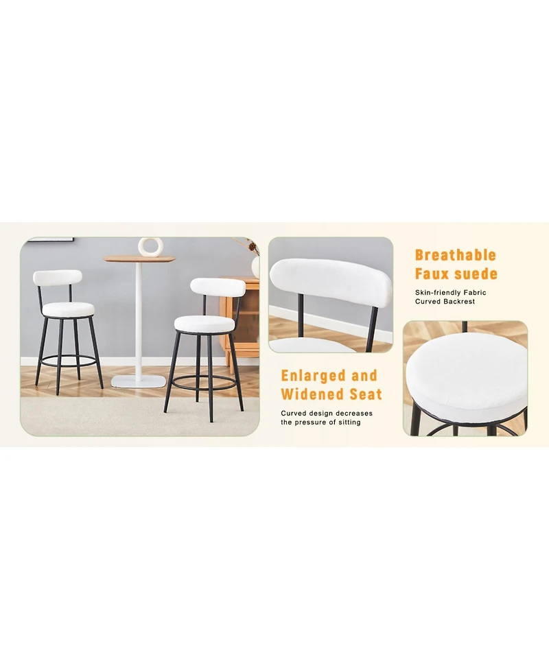 Streamdale Furniture Ergonomic Bar Chairs White Cushions 35.5" High Black & White