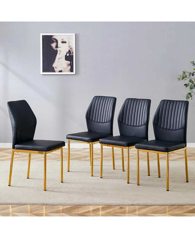 Streamdale Furniture Luxury Black Pu Dining Chairs - Gold Legs (Set of 4)