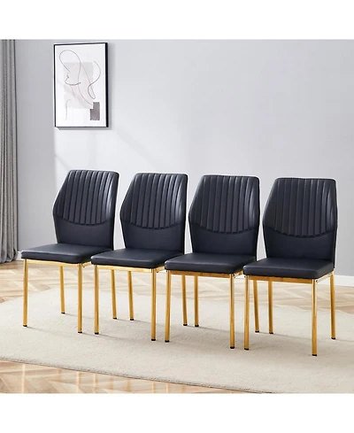 Streamdale Furniture Luxury Black Pu Dining Chairs - Gold Legs (Set of 4)