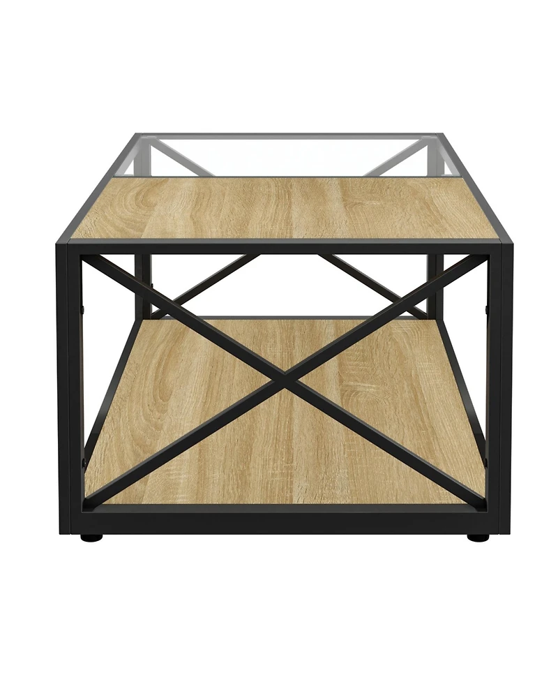 Streamdale Furniture Modern Glass & Wood Coffee Table