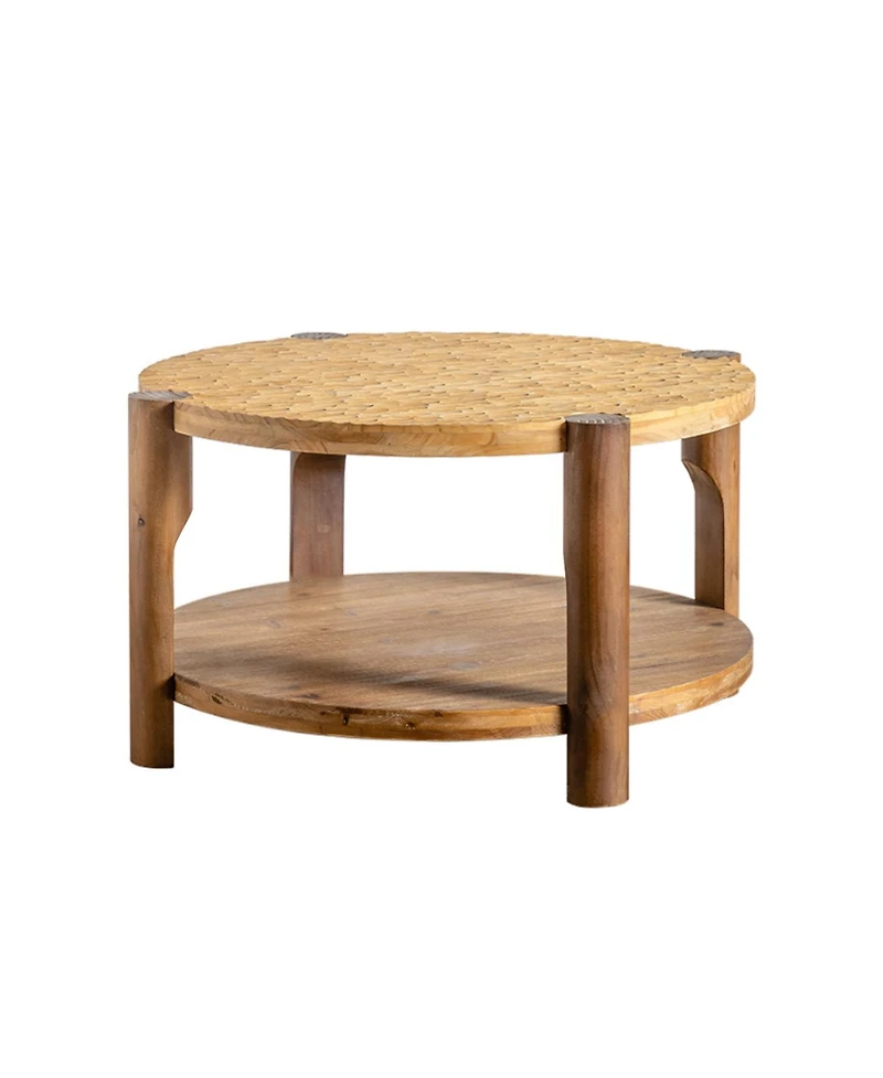 Streamdale Furniture Round Wood Coffee Table - 2 Tier Mid Century Modern