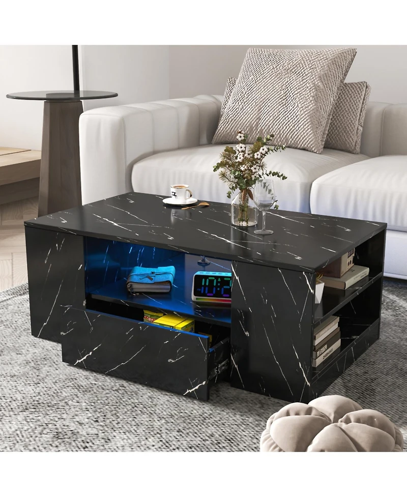 Streamdale Furniture Led Coffee Table with Storage & Shelf
