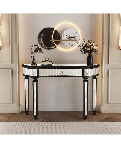Streamdale 47" Half-Moon Mirrored Console Table - Silver Entryway Vanity Desk