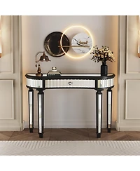 Streamdale 47" Half-Moon Mirrored Console Table - Silver Entryway Vanity Desk