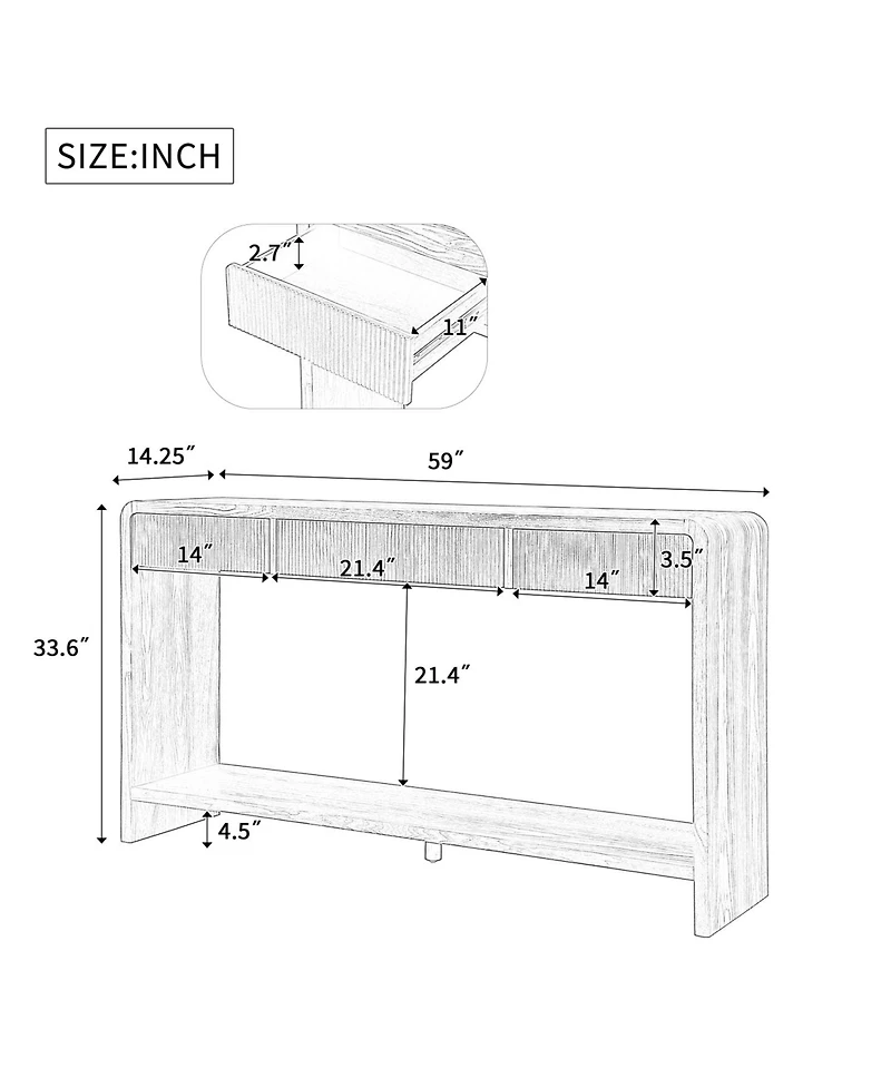 Streamdale Modern 3-Drawer Console Table - Slat Design
