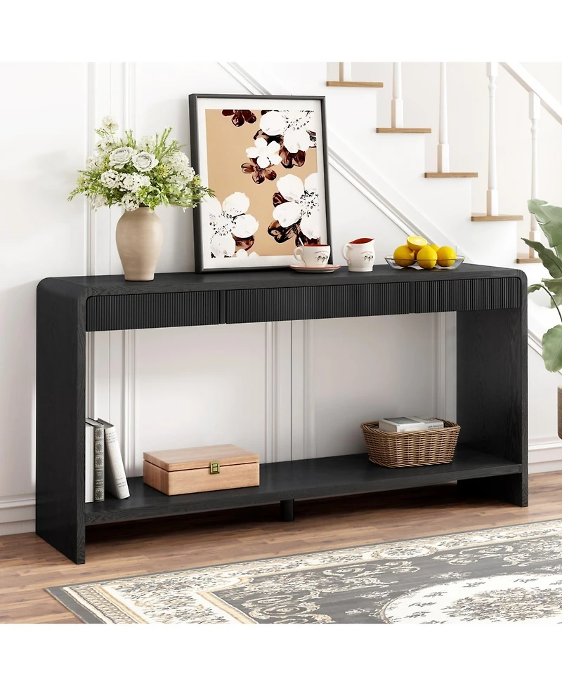 Streamdale Modern 3-Drawer Console Table - Slat Design