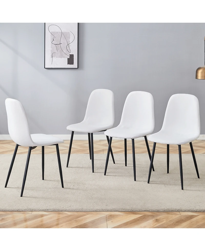 Streamdale Furniture Luxury White Linen Dining Chairs (Set of 4) - Black Metal Legs