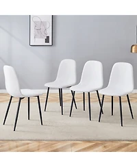 Streamdale Furniture Luxury White Linen Dining Chairs (Set of 4) - Black Metal Legs