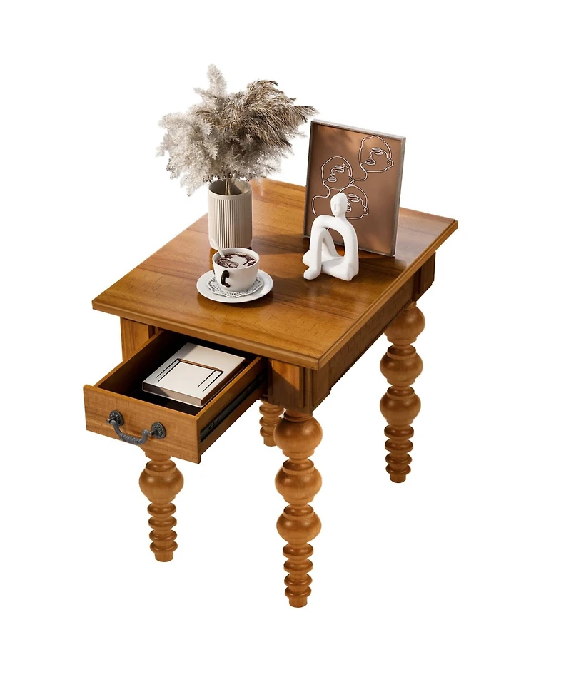 Streamdale Furniture Solid Wood Coffee Table Set of 3 w/ Drawer - Vintage Style (Natural)