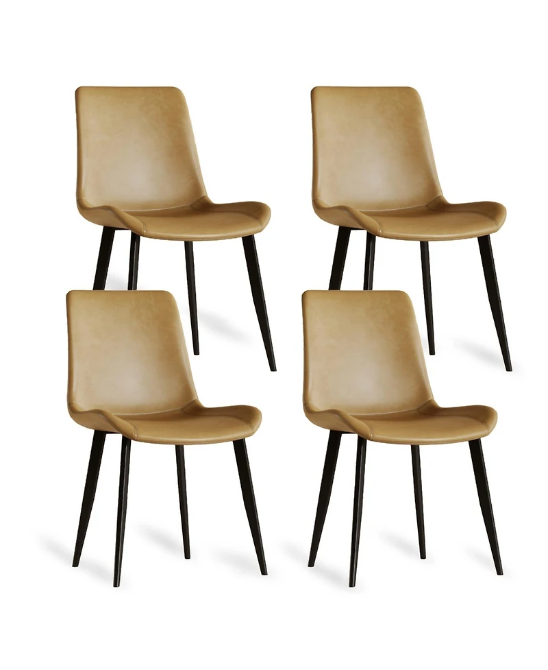 Streamdale Furniture Pu Leather Dining Chairs, Carbon Steel Legs, Brown (Set of 4)
