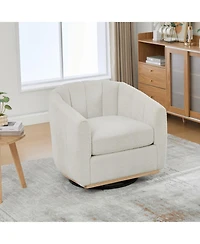 Streamdale Furniture Chenille Swivel Barrel Chair, Tufted Pumpkin Armchair