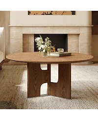 Streamdale Furniture 31.5 Inches Round Rustic Ash Wood Veneer Coffee Table for Small Living Room