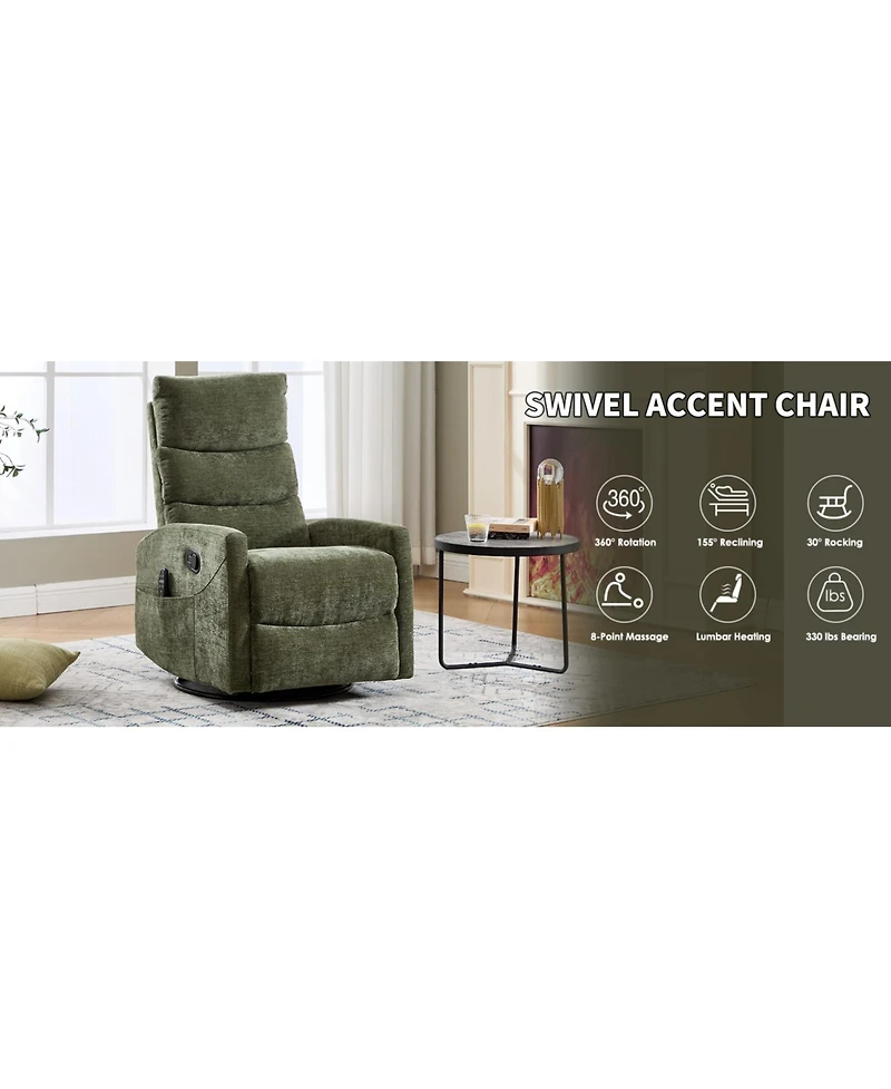 Streamdale Furniture Heat Massage Rocker Recliner Chair, Swivel Fabric