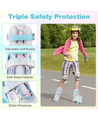 Costway 4 Sizes Adjustable Quad Skates with Light-up Wheels Safety Protection for Ages 13+