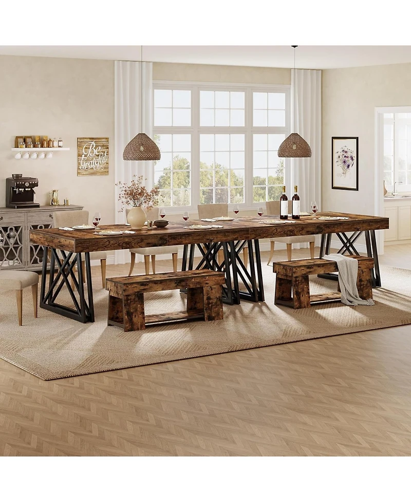 Tribesigns Farmhouse Kitchen Table with Metal Frame, Rectangular Dining Table for 4-6 People