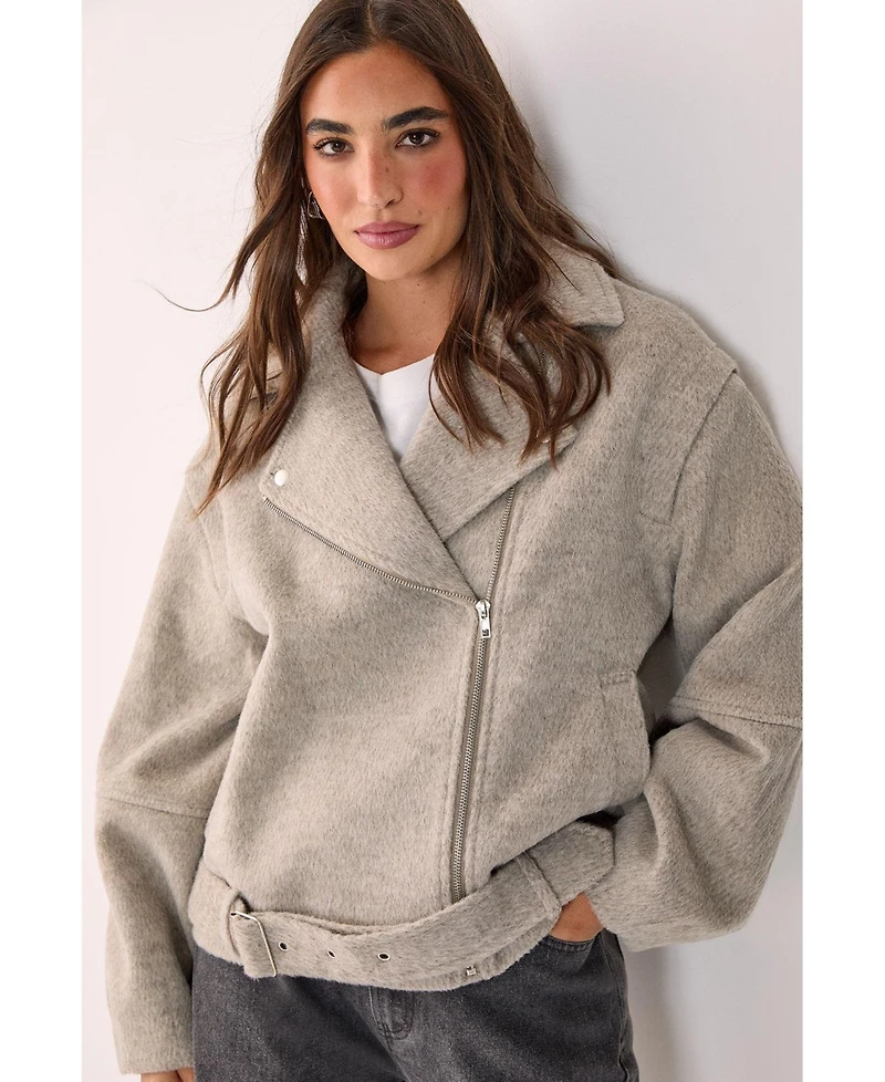 Nasty Gal Women's Oversized Brushed Belted Biker Jacket