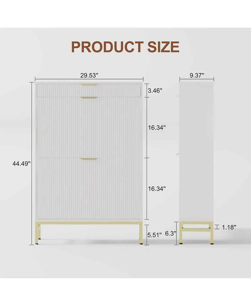 gaomon Fluted Shoe Storage Cabinet, Narrow Shoe Organizer with 2 Flip Drawers