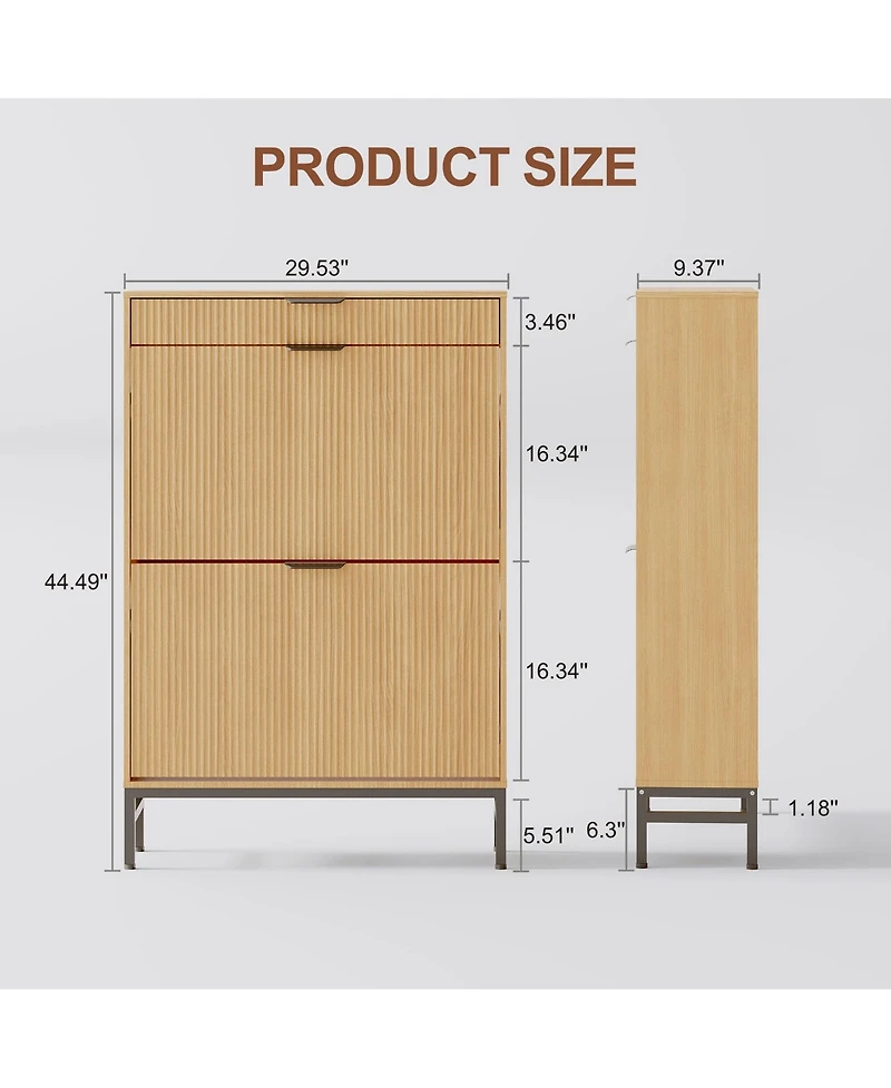 gaomon Fluted Shoe Storage Cabinet, Narrow Shoe Organizer with 2 Flip Drawers
