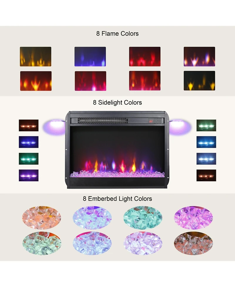 Flynama 23-inch electric fireplace insert, ultra-thin heater with crystal & realistic flame, remote control with timer, overheating protection