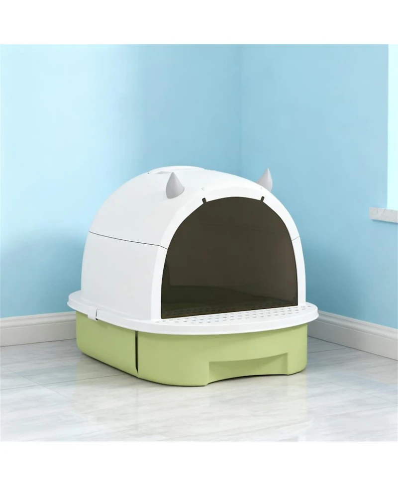 Aostirmotor Refreshing Green Cat Litter Box with Lid, Scoop & Bags: A Complete Odor-Control Kit for a Fresher Home