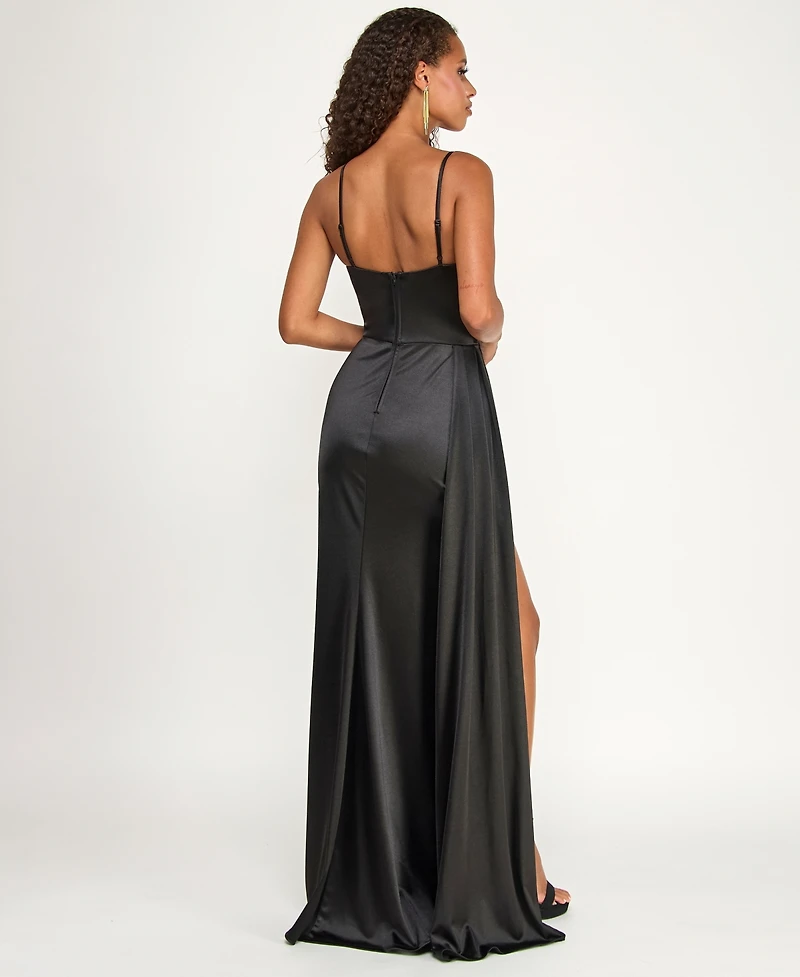 B Darlin Juniors' Satin Cowlneck Gown